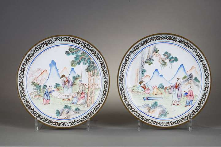 Two dish Canton enamels on copper